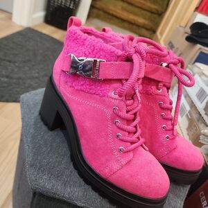 Fuchsia Heeled Boots with Buckle Detail